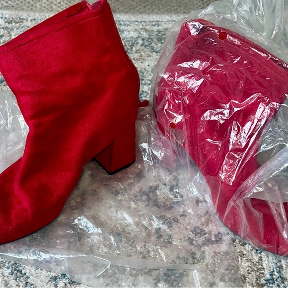 Faux Suede Bootie In Red - Picture 4 of 7